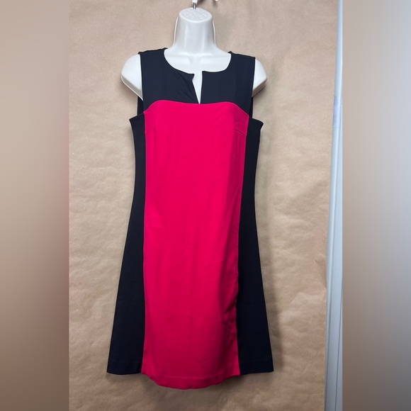 DKNY Stealth Red & Black Color Block Dress Size 6 - Picture 1 of 8